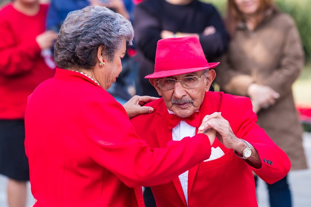 elderly couple dancing