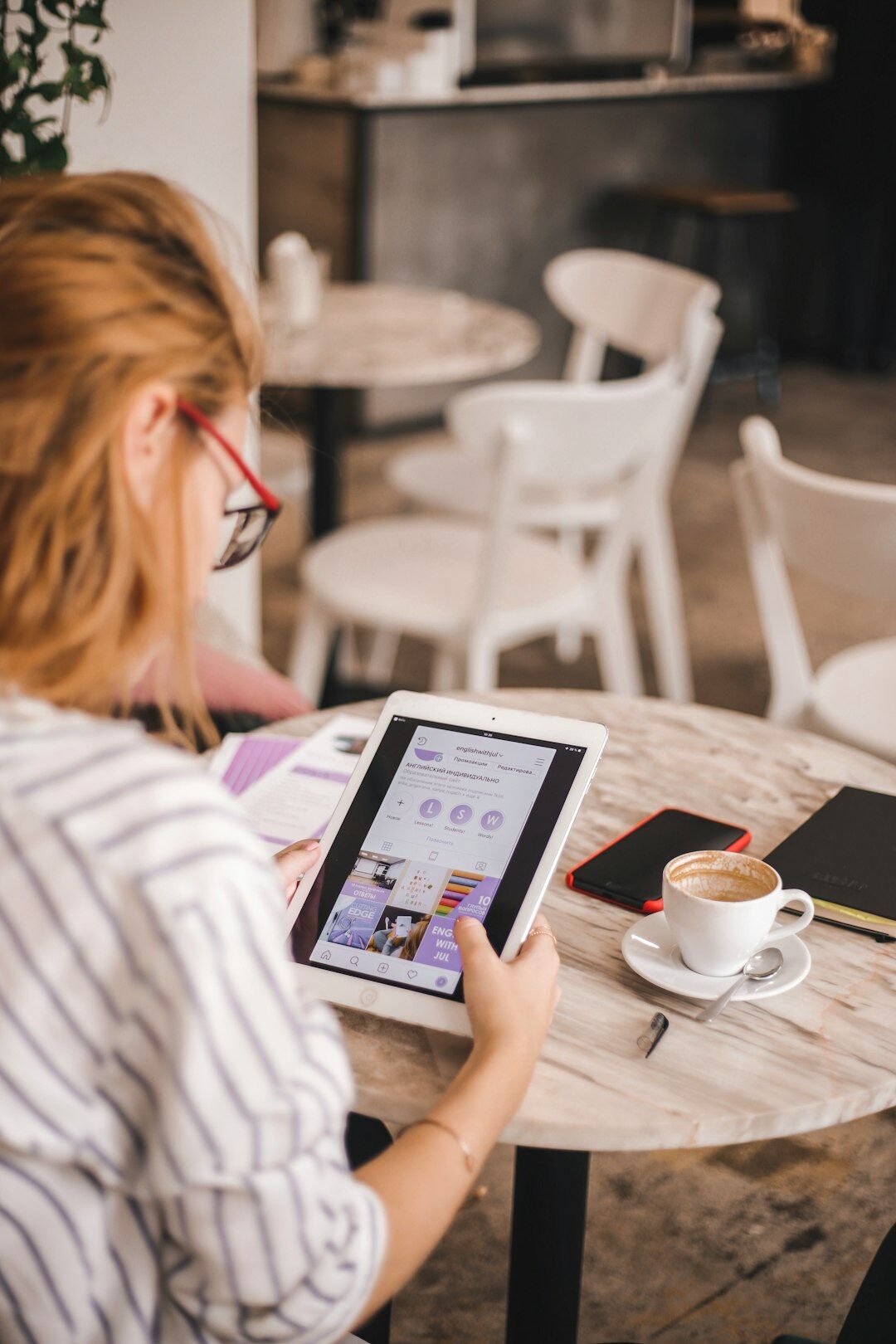 woman reading email on tablet