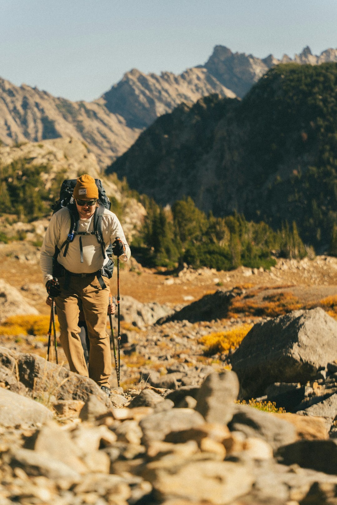 seniors hiking in mountains